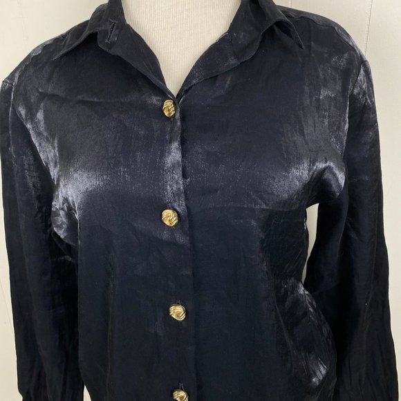 Vintage Alice Stuart Pewter Metallic Button Up S - Picture 4 of 7